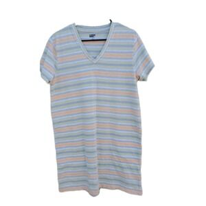 Lands End Women Pastel  Striped V-Neck T-Shirt Cotton Dress Small 6-8